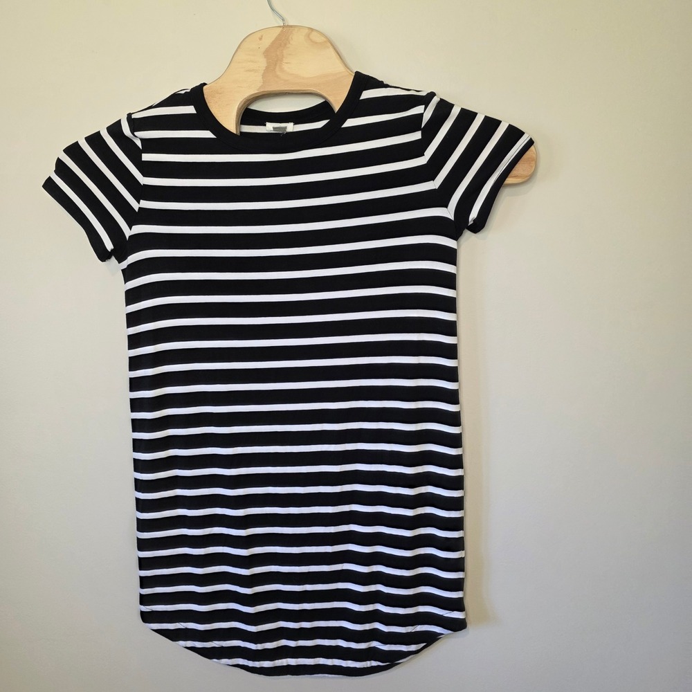Garage T-Shirt Dress Women Small Black White Striped Casual Mini Curved Hem Slim